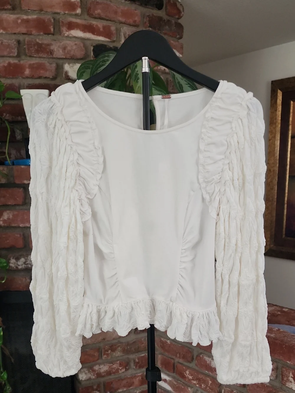 Free People White Ruffle Sleeve Blouse Boho Cottagecore Romantic Top